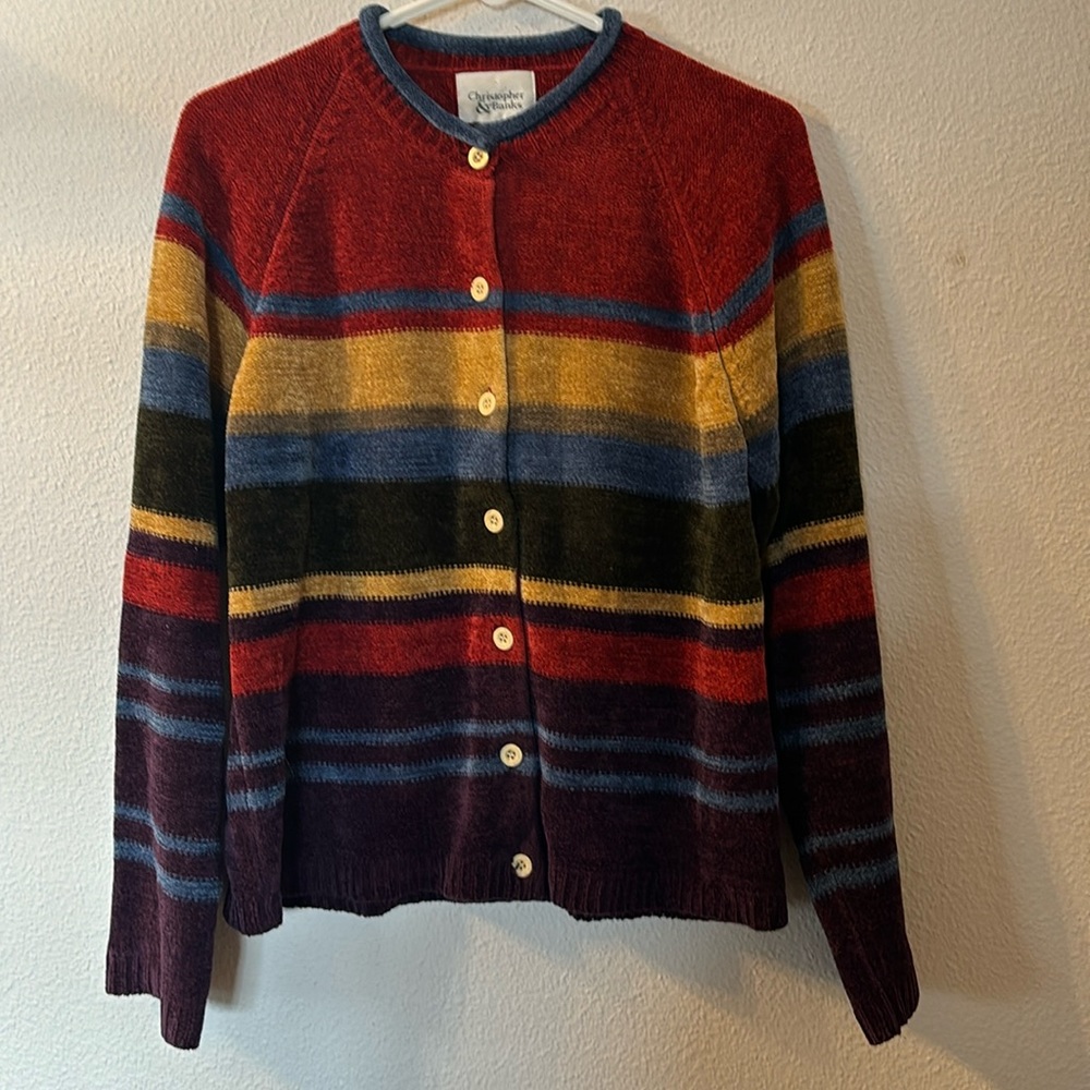 Christopher and Banks striped button down cardigan size medium